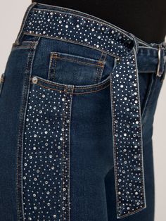 Sparkle Jeans, Bling Denim, Lace Jeans, Fringe Jeans, Embellished Jeans, Rhinestone Embellishments, Side Stripe, Petite Fashion, Wide Leg Jeans