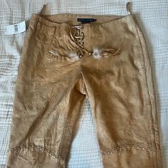 Bnwt Ralph Lauren Tan Leather Pants In Perfect Conditions. Buttery Leather And The Most Beautiful Tan Color. Size 10 But Fit Like A Modern 6-8 Ralph Lauren Chic Spring Pants, Chic Ralph Lauren Spring Pants, Brown Leather Summer Bottoms, Ralph Lauren Straight Leg Bottoms For Summer, Ralph Lauren Summer Straight Leg Bottoms, Ralph Lauren Summer Pants, Leather Brown Pants, Tan Leather Pants, Ralph Lauren Western