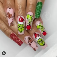 Grinch Nail Art, Beach Nail Designs, Beach Nail, Winter Nails Acrylic, Pretty Nail Art Designs