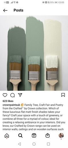 three paint colors with the same brush on each side and an instagramn below