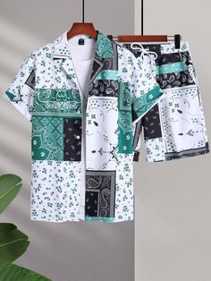 Casual Patchwork Sets, Casual Green Sets With Patchwork, Casual Printed Sets For Beach Season, Black Patchwork Sets For Summer, Xhosa Shirts For Men, Casual Patchwork Short-sleeved Sets, Casual Patchwork Short Sleeve Sets, Casual Patterned Sets For Spring, Casual Patterned Cotton Sets