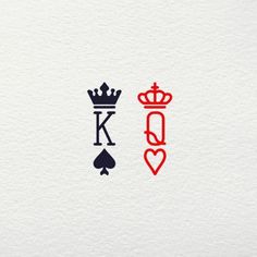 two hearts and a crown with the letter k in red, black and blue on white paper