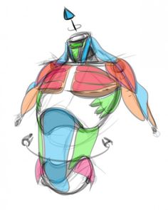 an abstract drawing of a man's head and torso with different colored lines on it