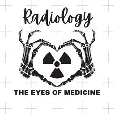 radiology the eyes of medicine logo on a white background with black letters and two hands holding