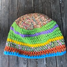 Original One Of A Kind Yarn Combinations For Original Stripe Style. Handmade Fitted Multicolor Hats, Adjustable Purple Casual Beanie, Adjustable Casual Purple Beanie, Purple Bohemian Hats For Winter, Purple Bohemian Winter Hats, Bohemian Purple Winter Hat, Multicolor One Size Crochet Hat Casual, Casual Multicolor Slouchy Crochet Hat, Fitted Multicolor Cotton Hats