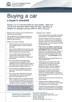 a brochure with the words buying a car