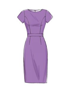 a drawing of a purple dress with short sleeves and a belt on the waist,