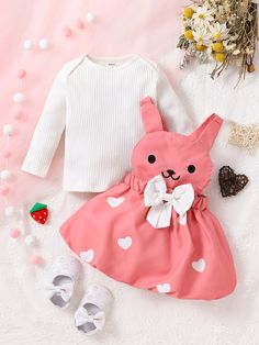 Multicolor  Collar Long Sleeve  Cartoon,Heart  Embellished Slight Stretch  Baby Girls Clothing Bebe T Shirt, Kids Dress Collection, Baby Clothes Patterns Sewing, Infant Clothes, Cartoon Heart, Cute Modest Outfits, Baby Clothes Patterns