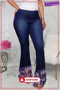 Dark Blue Sexy Solid Tassel Mid Waist Regular Denim Trendy High Rise Bottoms With Fringe, Trendy Denim Blue Bottoms With Fringe, Mid-rise Denim Jeans For Party, Trendy High Waist Jeans For Club, Casual Denim Blue Jeans With Fringe, Casual High-waist Jeans With Fringe, High Waist Jeans With Frayed Hem For Night Out, Trendy High Rise Flare Jeans For Party, High Rise Denim Blue Bottoms With Fringe