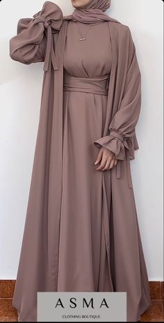 Elegant Solid Abaya For Fall, Elegant Solid Color Abaya For Fall, Elegant Belted Abaya, Elegant Long Brown Abaya, Elegant Long Sleeve Brown Abaya, Elegant Long Winter Abaya, Elegant Long Outerwear For Eid, Simple Abaya Designs Casual, Muslim Fashion Casual