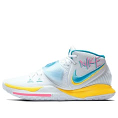 Nike Kyrie 6 'Neon Graffiti' White/Opti Yellow/Digital Pink/Blue Fury Basketball Shoes/Sneakers Zapatillas Nike Basketball, Basketball Shoes Kyrie, Neon Graffiti, Best Volleyball Shoes, Kyrie 6, Nike Lunar Force, Girls Basketball Shoes, High Top Basketball Shoes, Best Basketball Shoes