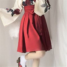 Color: One Red Short Skirt, Size: S Kimono Robes Pattern, Japanese Kimono Dress, Fashion Costume Halloween, Anime Plushies, Kimono Style Dress, Japanese Costume, Long Sleeve Kimono, Girls Robes, Maxi Skirt Outfits