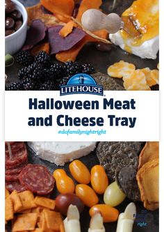 halloween meat and cheese tray with text overlay