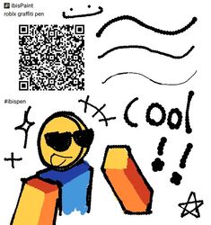 a drawing of a person wearing sunglasses and holding a pencil in front of a qr code