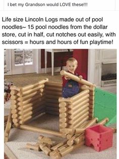 Lincoln Logs, Pool Noodle, Kid Hacks, Pool Noodles, Toddler Fun, Fun Craft, Kid Activities, Future Family, Kid Crafts