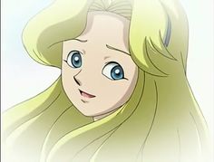 a cartoon girl with blonde hair and blue eyes