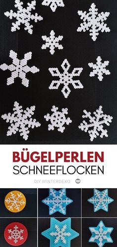 the snowflakes are made with different colors and sizes