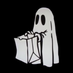 a ghost holding a present box in the dark