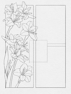 a line drawing of flowers on a white paper with an empty space in the middle