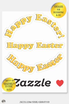 the happy easter sticker is shown in yellow