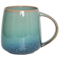 a blue and green coffee mug on a white background