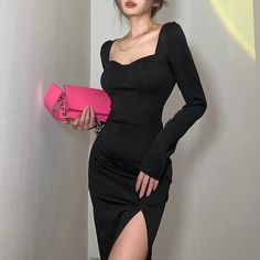 women's Long Sleeve Black Maxi Dress Black Square Neck Club Dress, Elegant Mini Skirt For Club, Elegant Midi Length Club Dress, Trendy Fitted Midi Skirt, Solid Color Midi Dress For Club, Solid Square Neck Midi Dress For Night Out, Elegant Backless Midi Dress For Club, Solid Midi Dress With Square Neck For Night Out, Fitted Midi Dress With Square Neck For Party