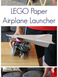 the instructions for how to make an easy lego paper airplane launcher that kids can use