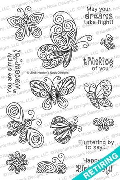 the butterflies stamp set is shown in black and white