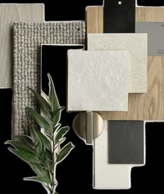 some different types of wood and tile with plants in the middle one is black, white, gray and brown