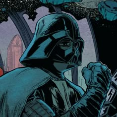 darth vader is looking at the sky with his hand in his pocket and another person behind him