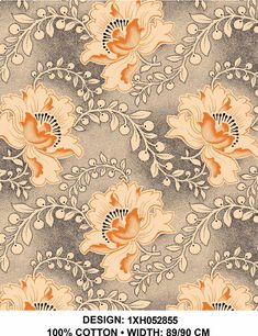 an orange and black floral pattern on a gray background