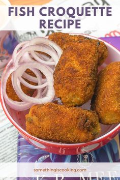 fish croquette recipe in a bowl with onions