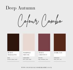 the deep autumn color combo is shown in different shades