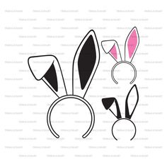 two bunny ears with pink and black ears on each side, one is wearing a headband