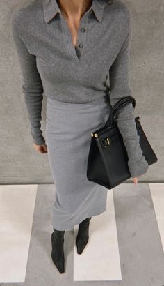 Winter Corporate Fashion, Outfits For The Office, Rok Outfit, Corporate Fashion, Rock Outfit, Grey Outfit, Looks Street Style, 가을 패션