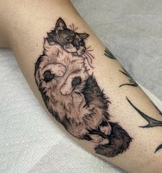 a cat and dog tattoo on the arm