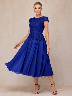 Royal_Blue Cap Sleeves Dress, Dresses With Lace, Lace Neckline, Royal Blue Dresses, Sleeves Dress, Mother Of The Bride Dress, Capped Sleeve Dress, Dress Purchase, Bride Dresses