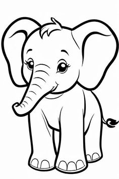 an elephant with big ears coloring pages for kids, printable and easy to color