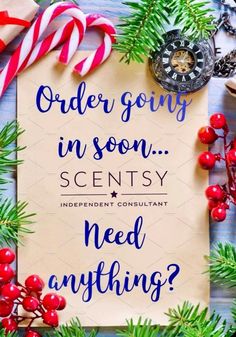 a sign that says, order going in soon scientist need anything? with candy canes and