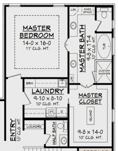 the first floor plan for a house with two master suites and an attached bathroom area