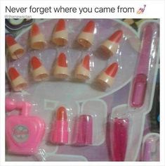 a pink and orange toy set with lots of plastic items