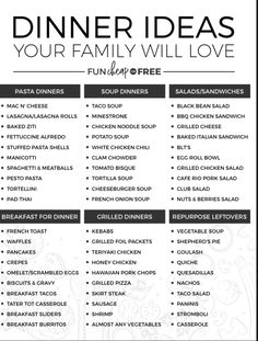 the dinner menu for family will love