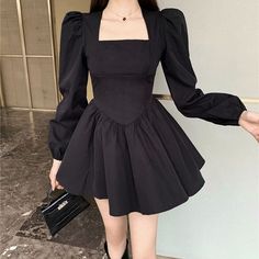 Puff Sleeve Black Dress, Ball Gown Long Sleeve, Ulzzang Girl Selca, Gown Long Sleeve, Sleeve Black Dress, Black Dress With Sleeves, So Sánh, Dress 2024, Office Dresses