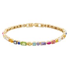 PRICES MAY VARY. Stunning Design - This bracelet features mixed-shape, rainbow gems bound together in an eternity bracelet design, topped off with a super vibrant matching enamel for a pop of color in every outfit. Features a foldover clasp closure. Vibrant and Colorful Accessory - Our Kayden Bracelet's super vibrant, rainbow color palette ensures a pop of color with any outfit. t's the perfect, dainty addition to your stackable bracelet collection, or can be worn as a statement piece on its own Colorful Bracelet Stack, Designer Bracelet Stack, Gold Bracelet Stack, Rainbow Color Palette, Eternity Bracelet, Dream Bracelet, Colorful Bracelet