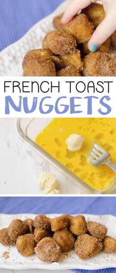 there are two pictures with the words french toast nuggets on it and in front of them