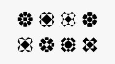 six black and white geometric shapes