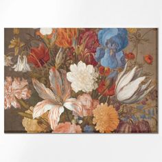 an image of a painting with flowers on the wall in it's centerpiece