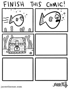 the comic strip shows how to draw fish and other things that are in this scene