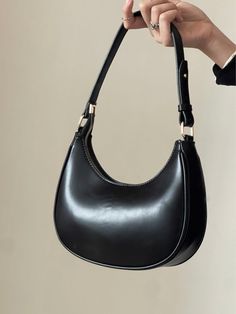 Black Elegant Collar  PU Leather Plain Hobo Bag Embellished   Women Bags My Style Bags, Japanese Bag, Trendy Business Casual, Girly Bags, Elegant Bags, Womens Business Casual, Pretty Bags, Simple Bags, Black Shoulder Bag