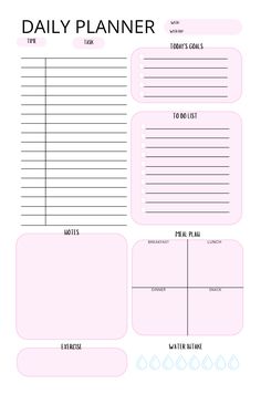 the daily planner is shown in pink and white, with lines on each side of it